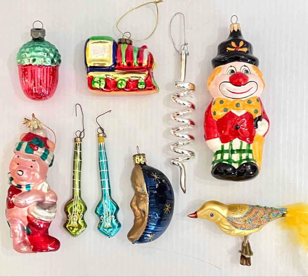 Vintage Blown Glass Christmas Ornament Lot of 9 Retro Colorful Painted Baubles